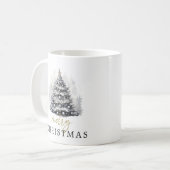 Moderne Schwarz & Weiß frohe Weihnachtsbaumfamilie Kaffeetasse (Vorderseite Links)