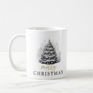 Moderne Schwarz & Weiß frohe Weihnachtsbaumfamilie Kaffeetasse