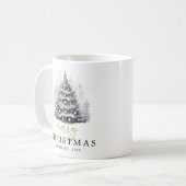 Moderne Schwarz & Weiß frohe Weihnachtsbaumfamilie Kaffeetasse (Vorderseite Links)