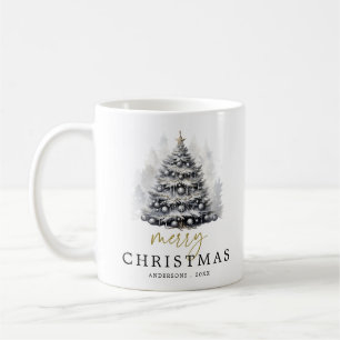 Moderne Schwarz & Weiß frohe Weihnachtsbaumfamilie Kaffeetasse