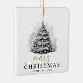 Moderne Schwarz & Weiß frohe Weihnachtsbaumfamilie Keramikornament (Rechts)