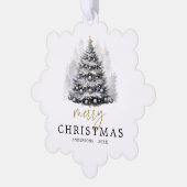 Moderne Schwarz & Weiß frohe Weihnachtsbaumfamilie Ornament Karte (Linke Ecke)
