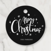 Moderne Schwarz & Weiß Frohe Weihnachtsschrift Geschenkanhänger (Vorderseite)