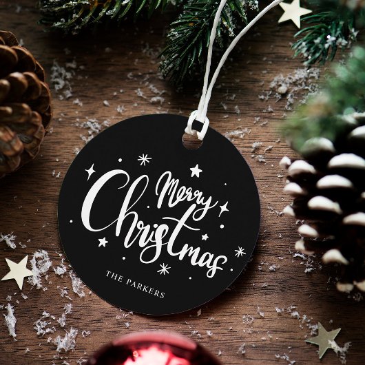 Moderne Schwarz & Weiß Frohe Weihnachtsschrift Geschenkanhänger