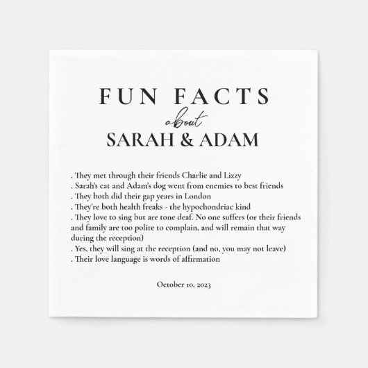 Moderne Schwarz-Weiß-Fun-Funny-Fakten Hochzeiten Serviette (Vorderseite)
