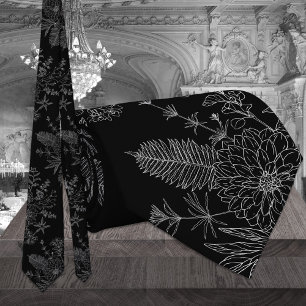 Moderne Schwarz-Weiß-Garten-Blume Hochzeit Krawatte