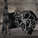 Moderne Schwarz-Weiß-Garten-Rose Hochzeit Krawatte<br><div class="desc">Moderne,  weiße und schwarze Hochzeitshacke mit solidem schwarzem Hintergrund mit weißer Kontur einer Rose auf Zweig mit Blätter.</div>