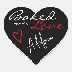 Moderne Schwarz-Weiß gebacken mit Liebe Herzform Herz-Aufkleber