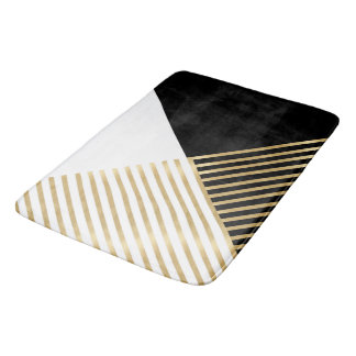 Moderne Schwarz-Weiß-Geometrie Goldstreifen Badematte