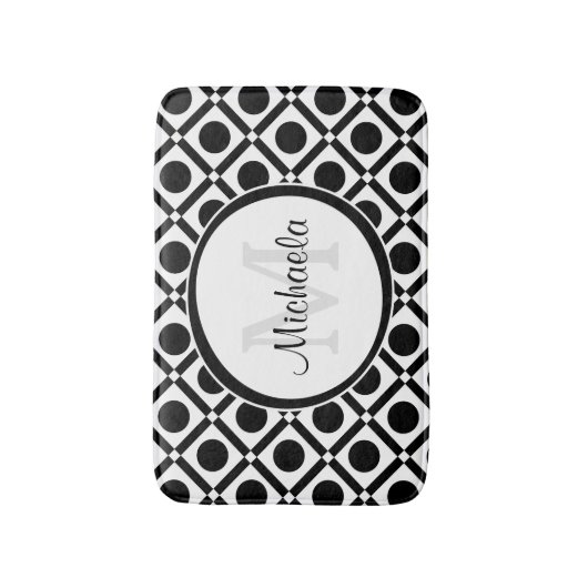 Moderne Schwarz-Weiß-Geometrie, Monogramm und Name Badematte (Vorderseite Vertikal)