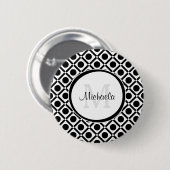 Moderne Schwarz-Weiß-Geometrie, Monogramm und Name Button (Vorne & Hinten)