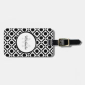 Moderne Schwarz-Weiß-Geometrie, Monogramm und Name Gepäckanhänger (Vorderseite horizontal)