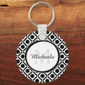Moderne Schwarz-Weiß-Geometrie, Monogramm und Name Schlüsselanhänger (Vorderseite)