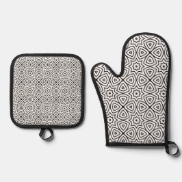 Moderne Schwarz-Weiß-Geometrie Ofenhandschuh & Topflappen-Set