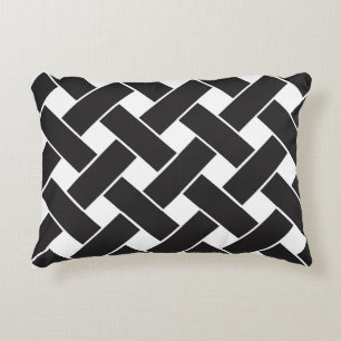 Moderne Schwarz-Weiß-Geometrie-Webmuster Dekokissen
