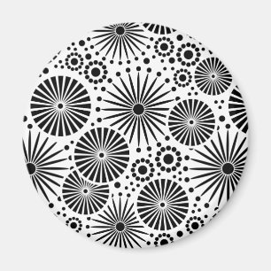 Moderne Schwarz-Weiß-Geometrische Blumen-Sonnenstr Magnet
