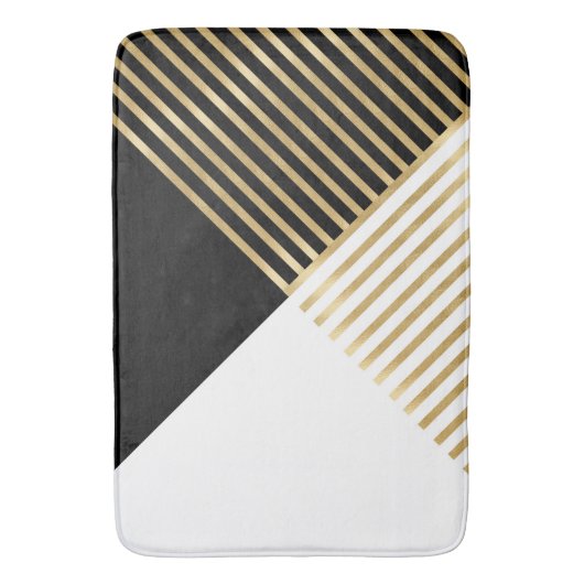 Moderne Schwarz-weiß geometrische Goldrapare Badematte (Vorderseite Vertikal)