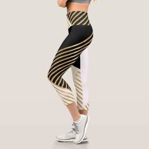 Moderne Schwarz-weiß geometrische Goldrapare Capri Leggings