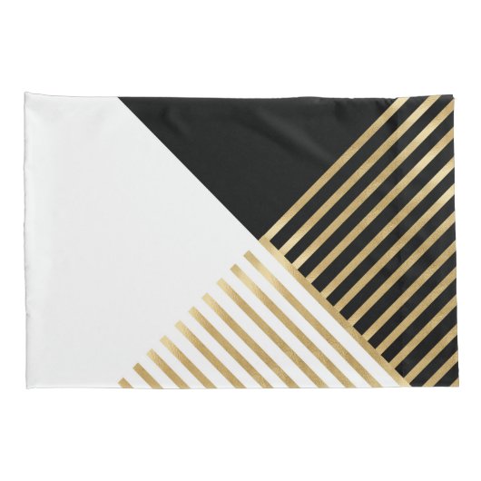 Moderne Schwarz-weiß geometrische Goldrapare Kissenbezug (Rückseite-Rechts)