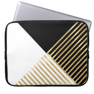 Moderne Schwarz-weiß geometrische Goldrapare Laptopschutzhülle