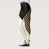 Moderne Schwarz-weiß geometrische Goldrapare Leggings (Links)
