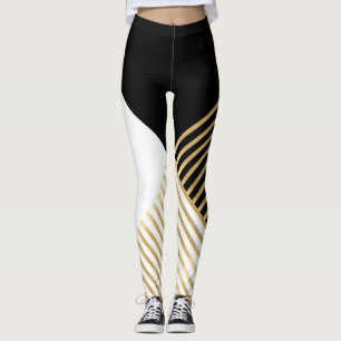 Moderne Schwarz-weiß geometrische Goldrapare Leggings