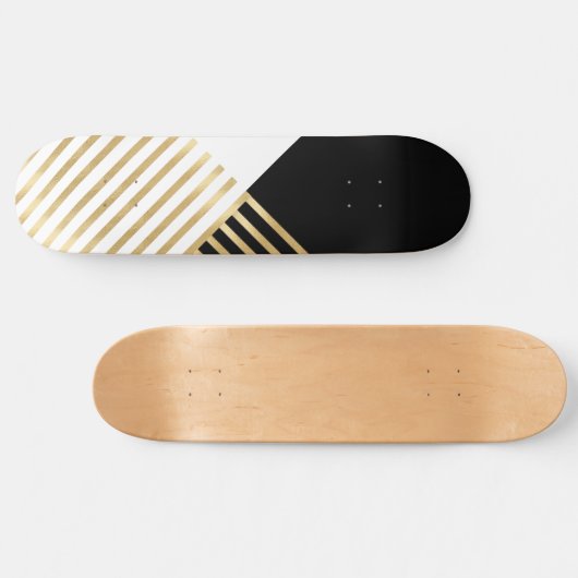 Moderne Schwarz-weiß geometrische Goldrapare Skateboard (Horizontal)