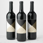 Moderne Schwarz-weiß geometrische Goldrapare Weinetikett (Flaschen)