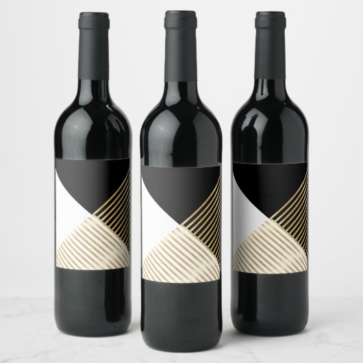 Moderne Schwarz-weiß geometrische Goldrapare Weinetikett (Flaschen)