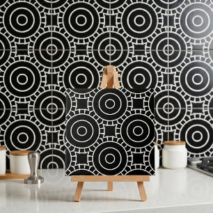 Moderne Schwarz-Weiß-Geometrische Kreisstruktur Fliese