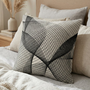 Moderne Schwarz-Weiß-Geometrische Linienkunst-Wurf Kissen