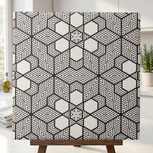 Moderne Schwarz-Weiß-Geometrische Optische Täuschu Fliese