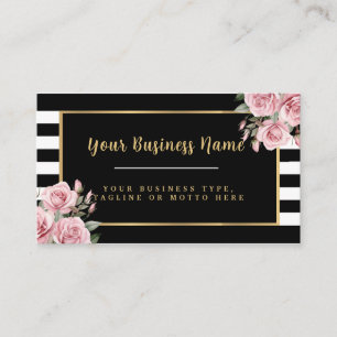 Moderne Schwarz-Weiß gestreifte Floral Visitenkarte