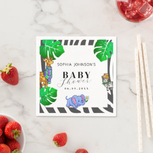 Moderne Schwarz-Weiß-Gestreifte Safari-Baby-Party Serviette