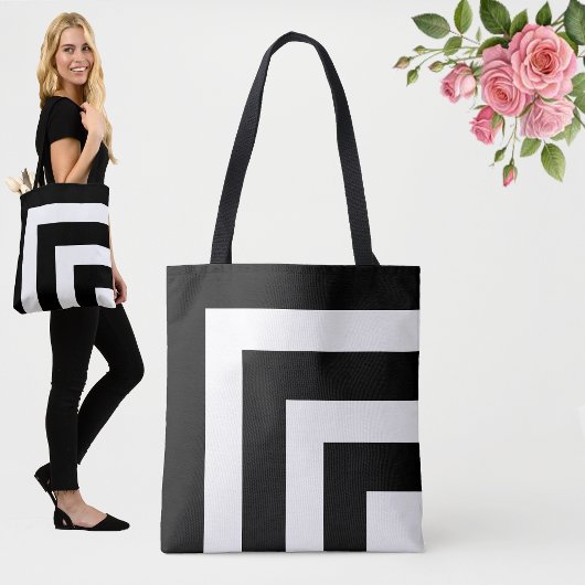 Moderne schwarz-weiß gestreifte Totttasche Tasche