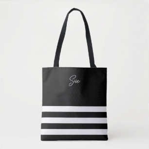 Moderne schwarz-weiß gestreifte Totttasche Tasche