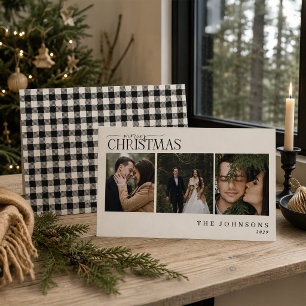 Moderne Schwarz-Weiß-Gingham-Hochzeits-Weihnachts- Feiertagskarte