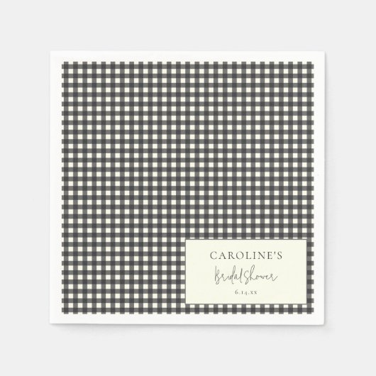 Moderne Schwarz-Weiß-Gingham-Karo-Hochzeitsdusche Serviette (Vorderseite)
