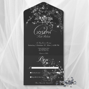 Moderne Schwarz-Weiß-Glamour-Diamanten Kein Abende All In One Einladung