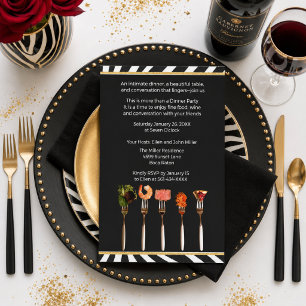 Moderne Schwarz-Weiß-Gourmet-Essen- und Wein-Dinne Einladung