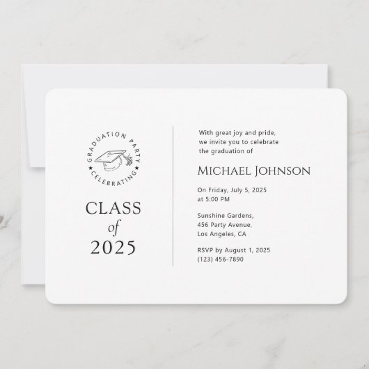 Moderne Schwarz-Weiß-Grad-Party Einladung 2025 (Vorderseite)