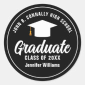 Moderne Schwarz-weiß Graduate 2025 Graduation Part Runder Aufkleber (Vorderseite)