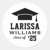 Moderne Schwarz-Weiß-Graduationskappe 2025 nach Ma Runder Aufkleber (Vorderseite)