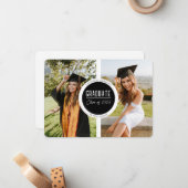 Moderne Schwarz-Weiß-Graduiertenkarte mit zwei Fot Mitteilungskarte (Vorderseite/Rückseite Beispiel)