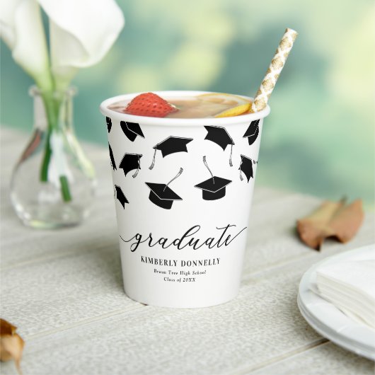 Moderne Schwarz-weiß Graduierungspartei Pappbecher (In Situ)
