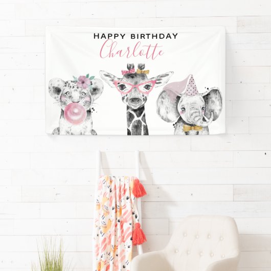 Moderne Schwarz-Weiß-Handgezeichnete Safari Geburt Banner (Insitu)