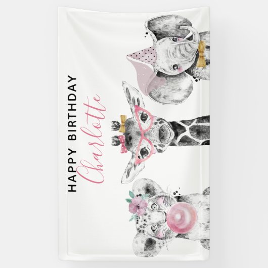 Moderne Schwarz-Weiß-Handgezeichnete Safari Geburt Banner (Vertikal)