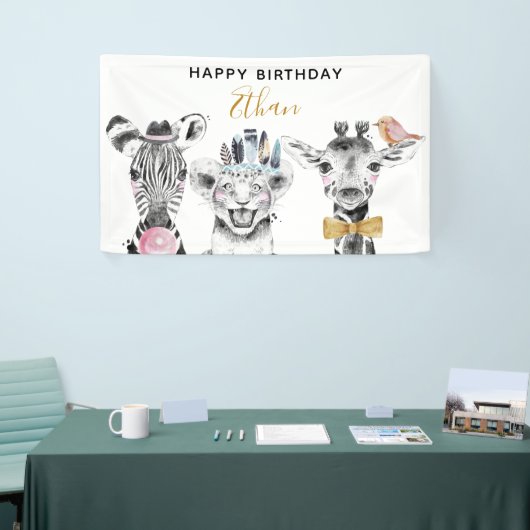 Moderne Schwarz-Weiß-Handgezeichnete Safari Geburt Banner (Messeveranstaltung)