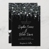 Moderne Schwarz-Weiß-Hanging-Lichter Hochzeit Einladung (Vorne/Hinten)