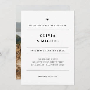 Moderne Schwarz-weiß Heart Foto Wedding Einladung
